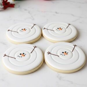 Melted Snowman Sugar Cookie Coaster Set - Handmade - White/Tan - Set of 4